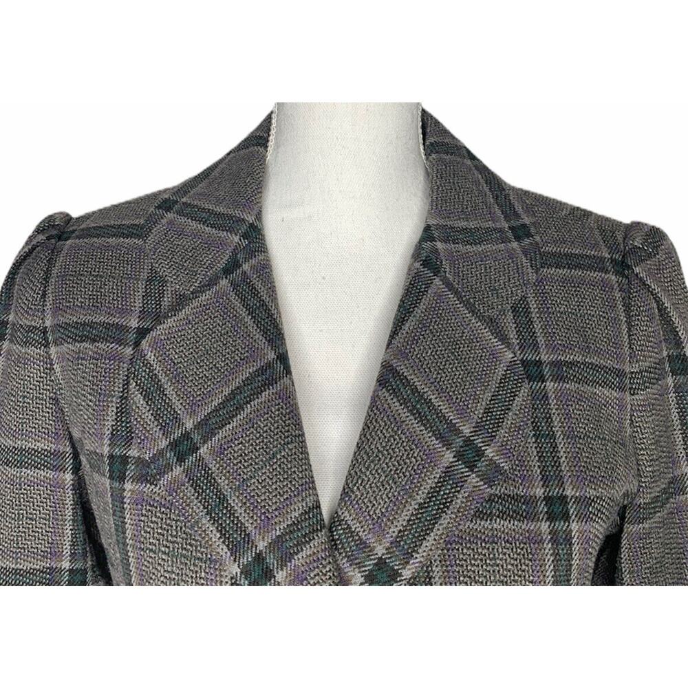 NEW Womens Mossimo Gray Purple Plaid Lined Wool Blend Blazer Puff Shoulder Sz M - Picture 2 of 10
